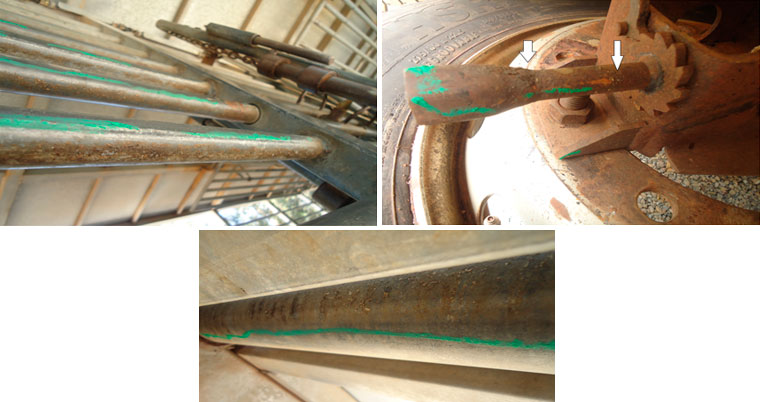 <p>Photo 5 : Utilisation de craie color&eacute;e pour marquer&nbsp; les zones &agrave; nettoyer de nouveau</p>
